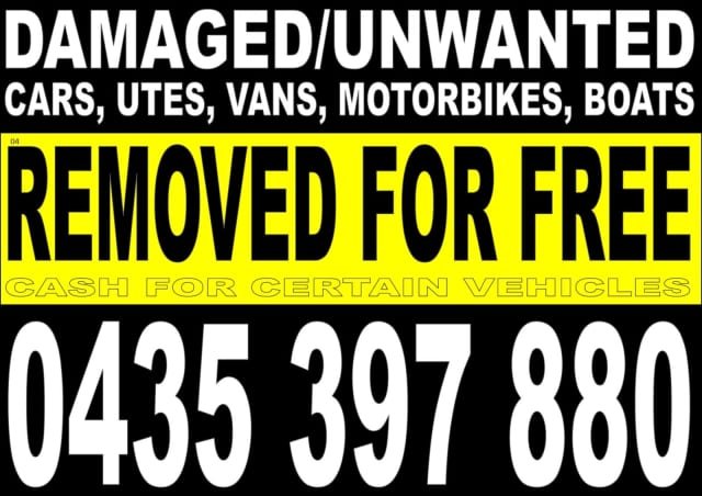 Free Removal of Damaged/unwanted cars, utes, jets skies, motorbikes, boats