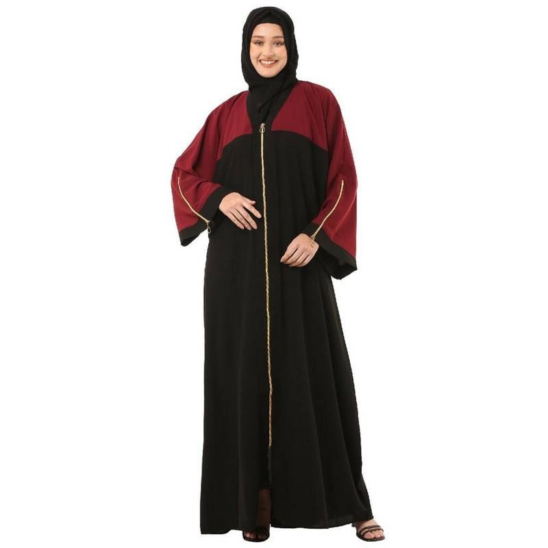 Black Loose Fit Front Open Dual Color Abaya – Elegant & Comfortable