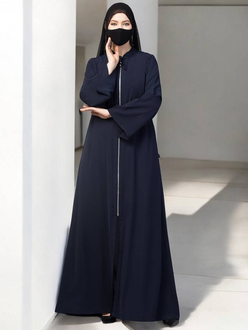Navy-Blue Front Open Abaya with Metal Zipper – Stylish & Comfortable