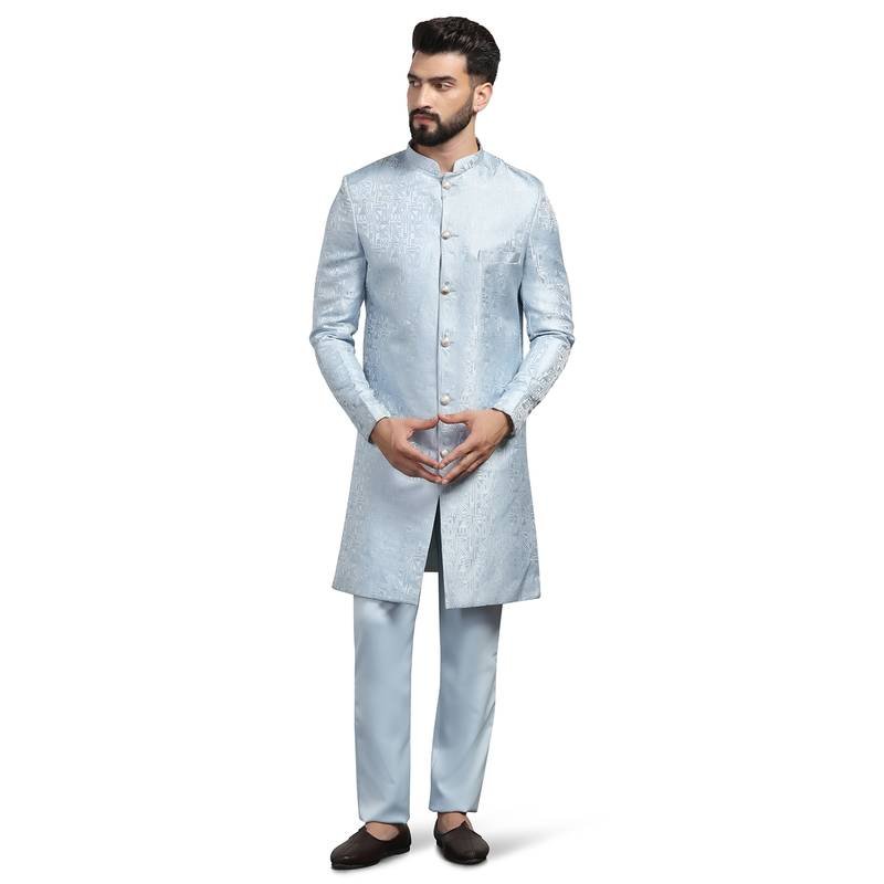Blue Sherwani for Men with Distinctive Detailing