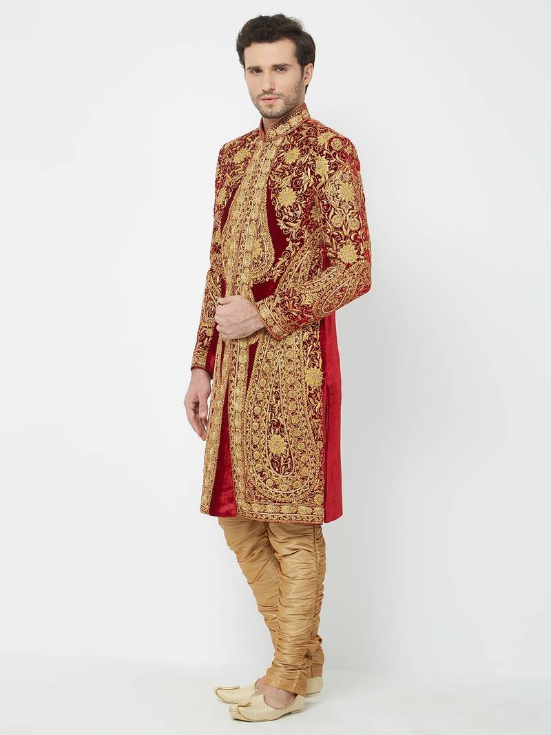 Stylish Red Sherwani for Men – Perfect for Weddings & Special Events