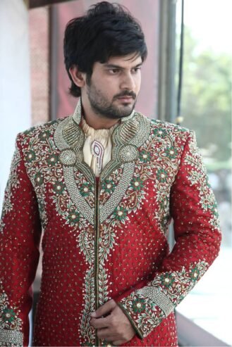 Maroon Premium Art Silk Embroidered Sherwani – Perfect for Weddings & Celebrations