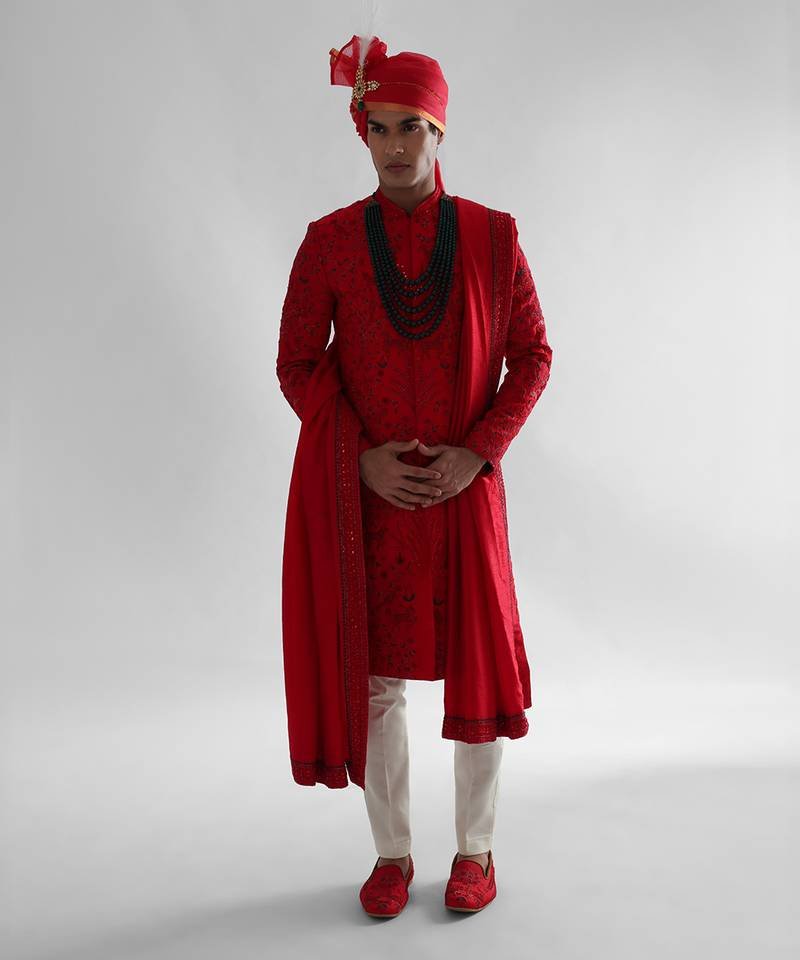 Red Sherwani Set for Men Perfect for Weddings & Grand Celebrations
