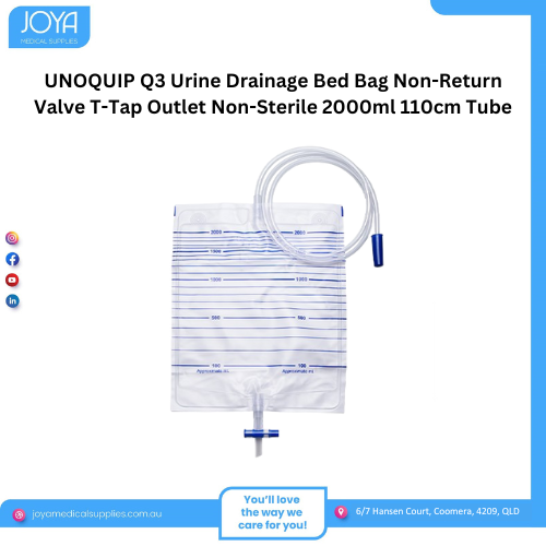 UNOQUIP Q3 Urine Drainage Bed Bag Non-Return Valve T-Tap Outlet Non-Sterile 2000ml 110cm Tube