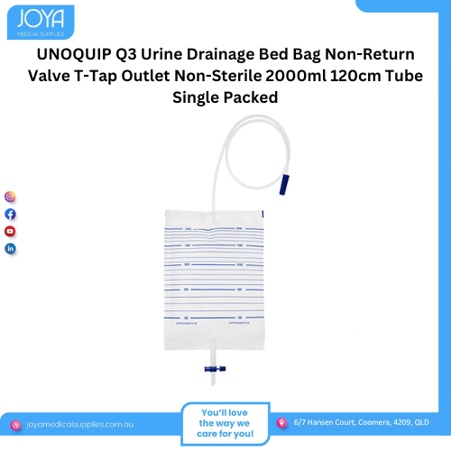 UNOQUIP Q3 Urine Drainage Bed Bag Non-Return Valve T-Tap Outlet Non-Sterile 2000ml 120cm Tube