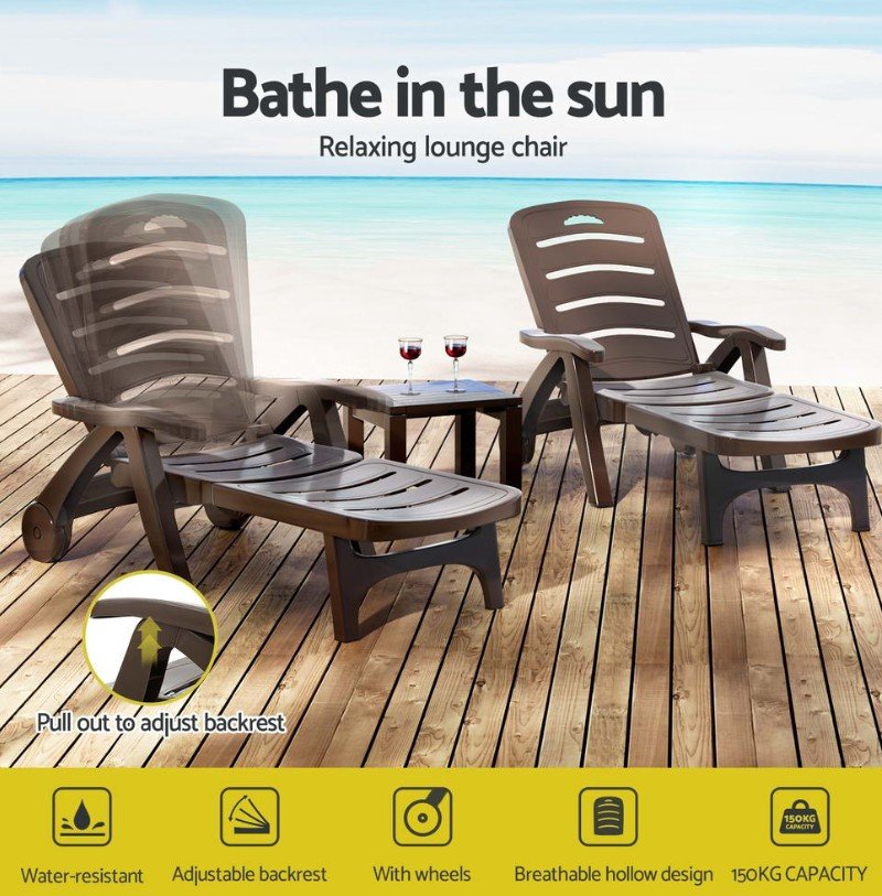 Gardeon Sun Lounger Folding Chair with Wheels – Relax Outdoors