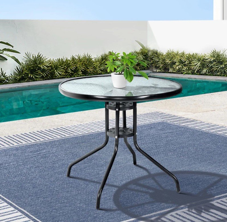 Stylish Gardeon Outdoor Bar Table with Glass & Parasol Hole