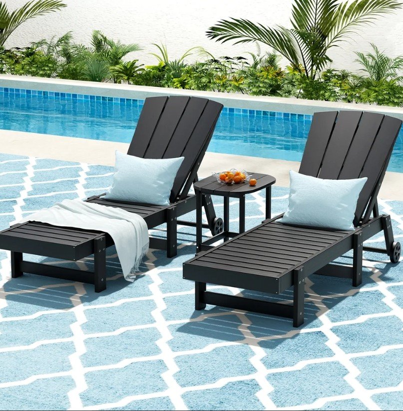 Premium Gardeon Sun Lounge & HDPE Outdoor Furniture Set with Table, Chairs & Wheels