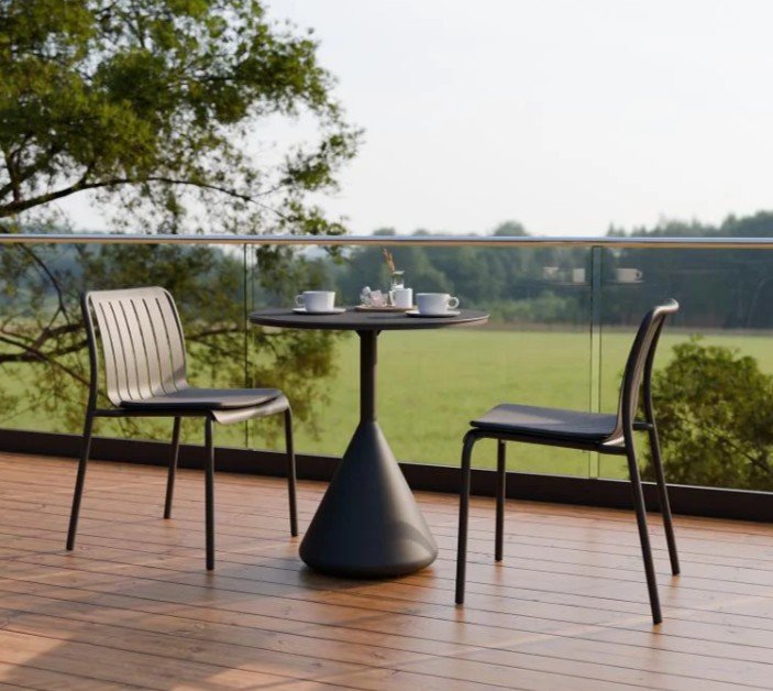 Kora Café Table – Stylish Outdoor Charcoal Basalt Ceramic