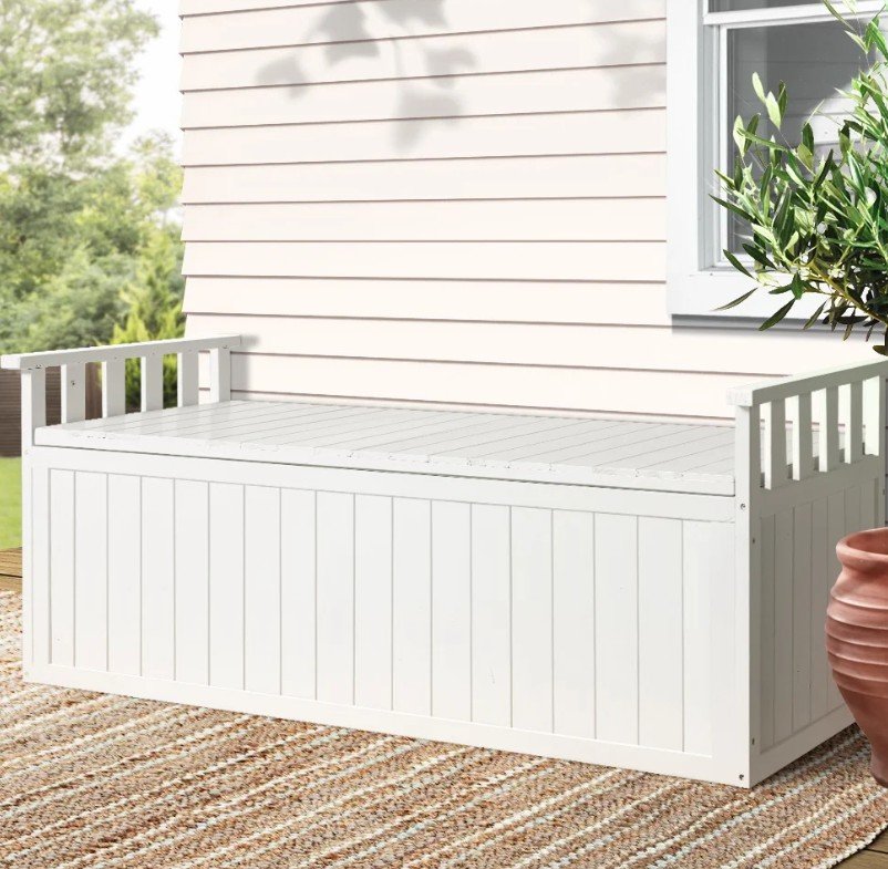Gardeon XL Outdoor Storage Bench Box 129cm White Wooden