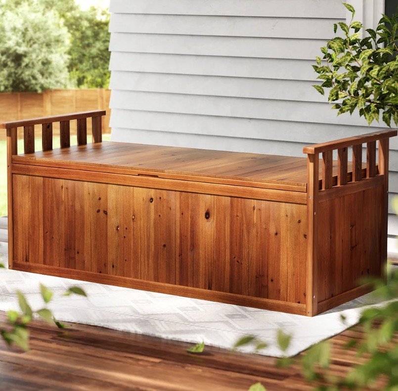 Gardeon XL Outdoor Storage Bench Box 129cm Natural Wood