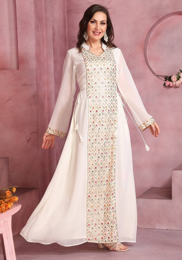 White Kaftan Dress for Women by Mirraw – Stylish Kaftan for Daily Wear