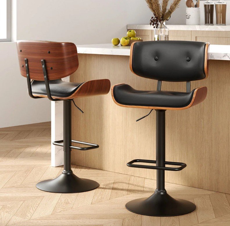 Premium Artiss 2x Bar Stools Gas Lift All Black Leather – Stylish Modern Seating