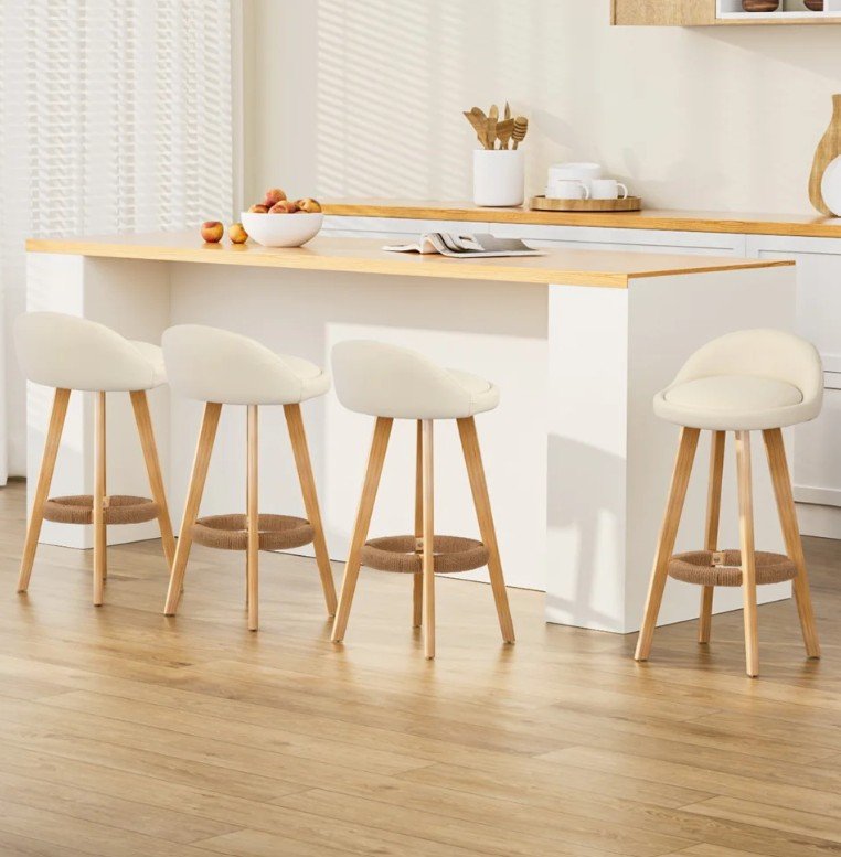 Premium Artiss 4x Bar Stools Padded Leather Wooden Beige Set For Stylish Outdoor Dining