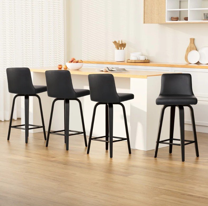Stylish Artiss Bar Stools – Leather Swivel Wooden Chairs x4