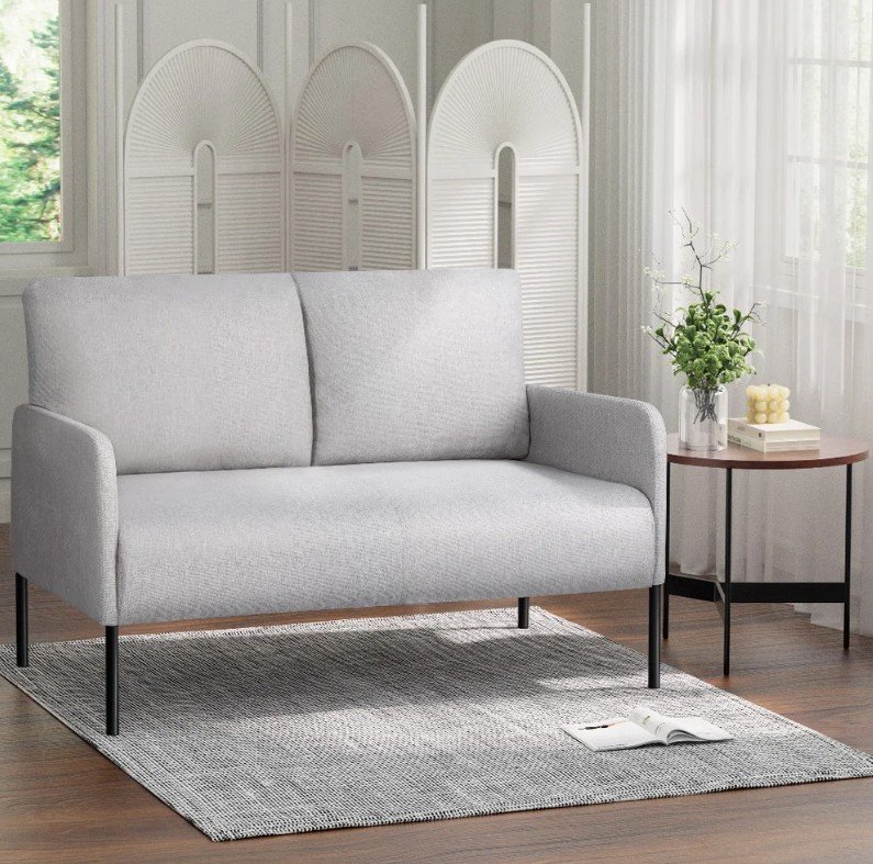Modern Artiss 2-Seater Linen Sofa Armchair with Pillow – Elegant Grey