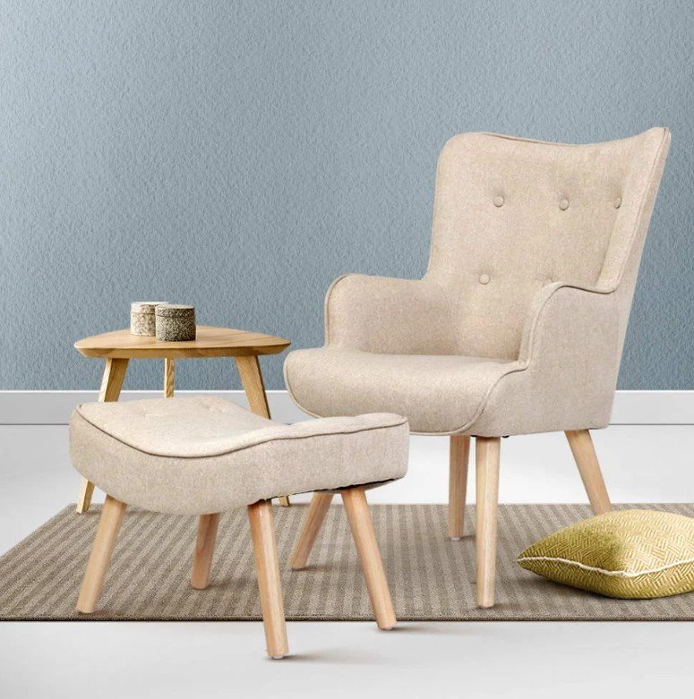 Relax in Style with Artiss Beige Armchair Set with Ottoman – Lansar Comfort Collection