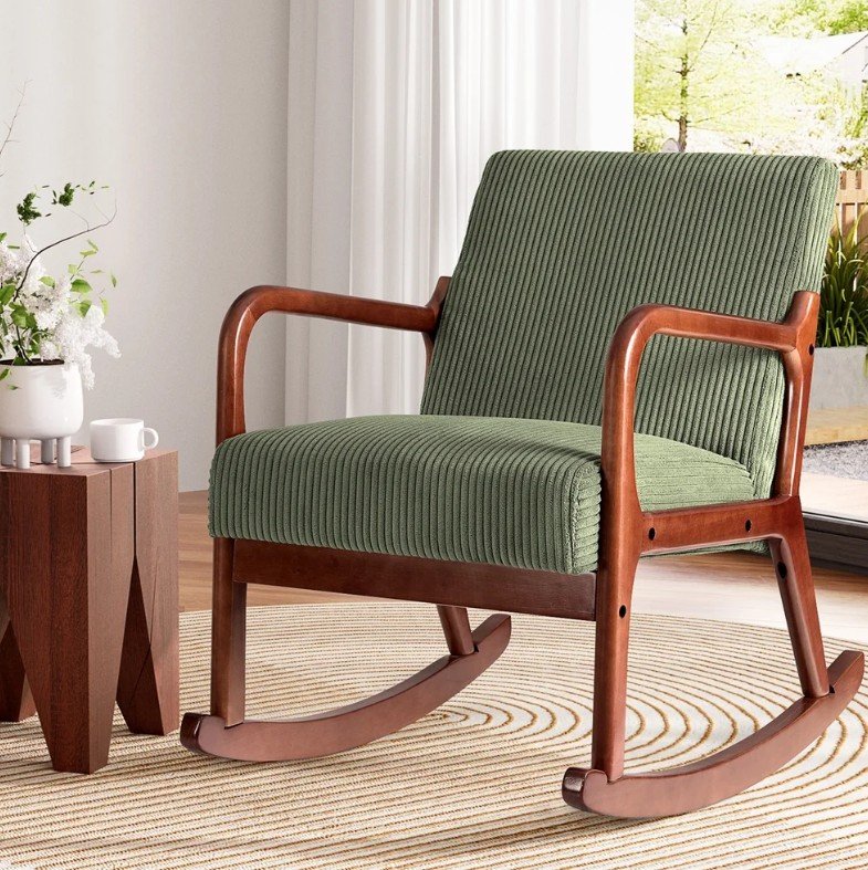 Comfortable Artiss Rocking Armchair Corduroy Green – Stylish Nursing Chair for Modern Homes