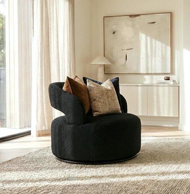 Modern Coco Milan Black Swivel Accent Chair for Stylish Living