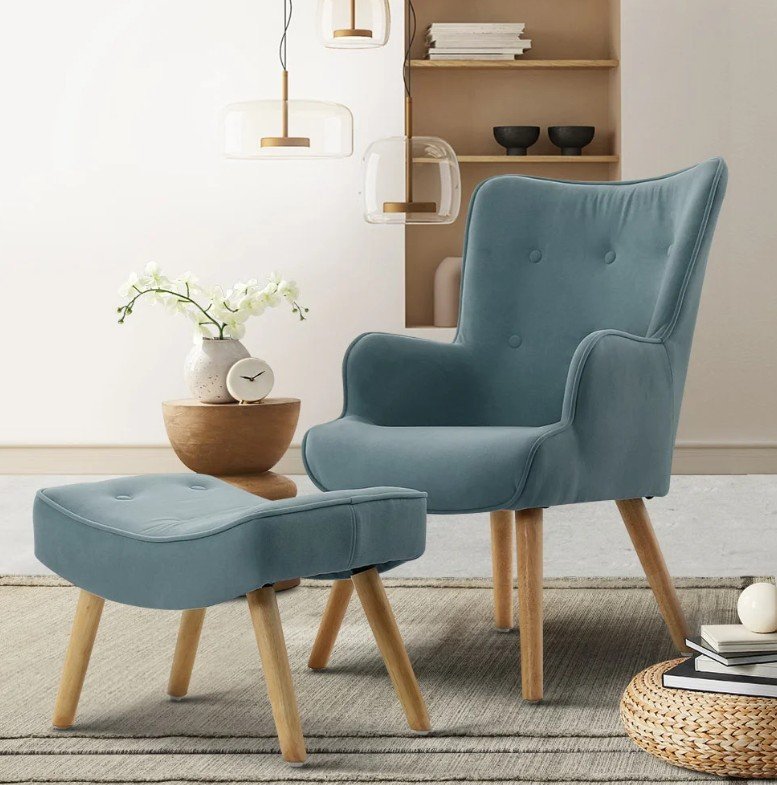 Relax in Style with Artiss Armchair Set with Ottoman Blue Lansar